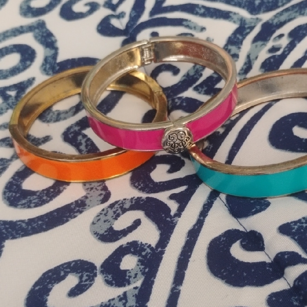 Vibrant Enamel Bangle Trio in Pink, Orange, and Teal